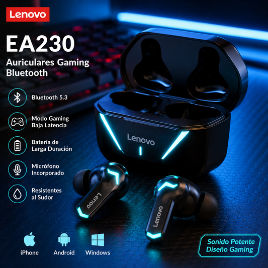 Auriculares Bluetooth Gaming Lenovo EA230 TWS Baja Latencia.Accesorios